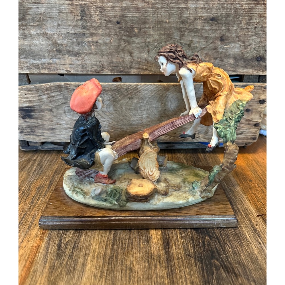 Vintage Giuseppe Armani Sculpture Statue Boy & Girl on a Seesaw Italy 12” x 8”